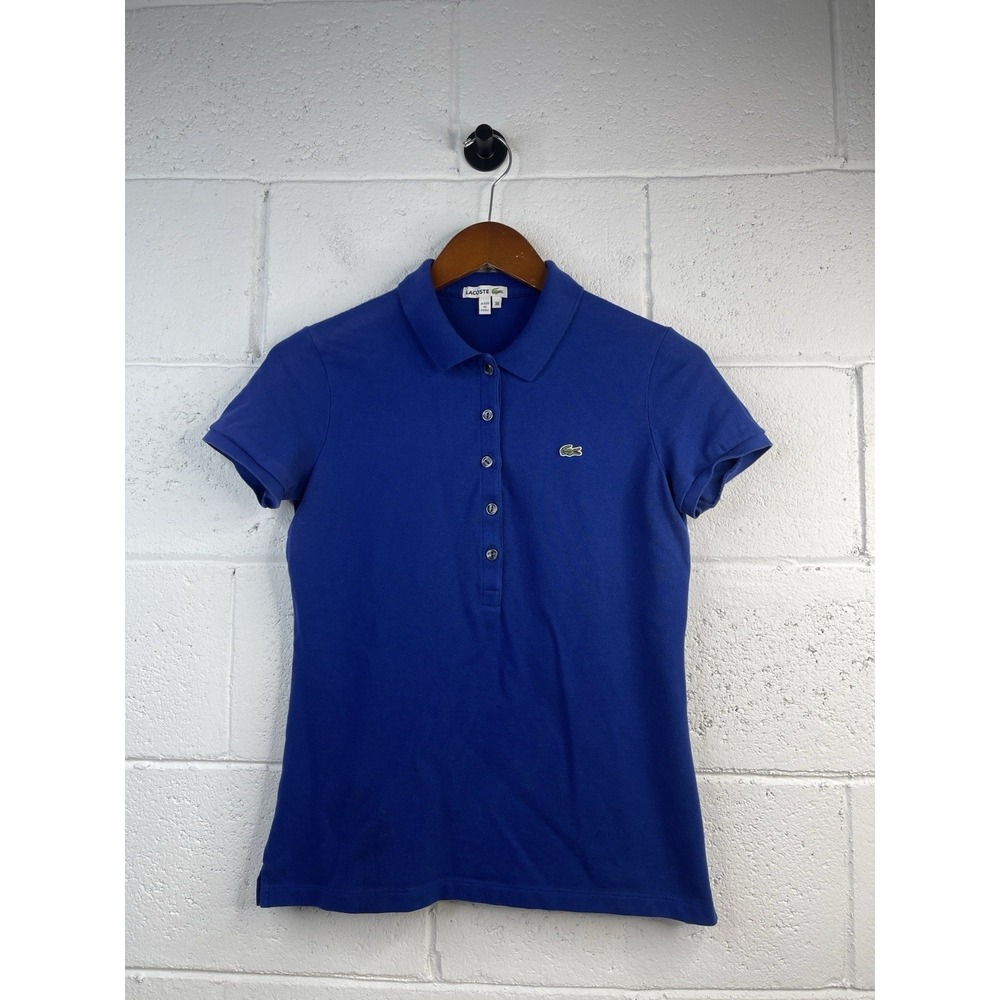 Lacoste Short Sleeve Collared Polo Shirt Blue Womens Size 38 (Medium) EUC